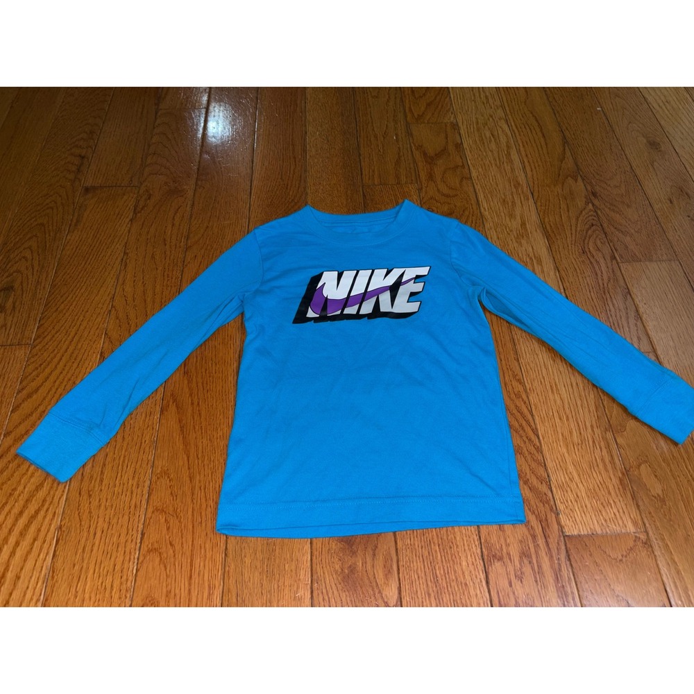 Nike Boys Blue Long Sleeve Graphic T-Shirt Logo Swoosh Size 4 XS 3-4 YRS